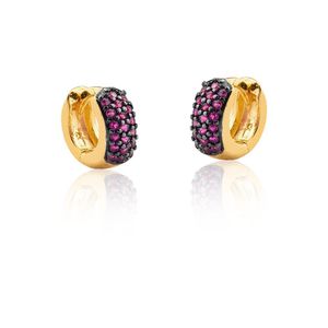Brinco De Argolas Pequeno Com Zirconias Rubi Banhado Em Ouro 18k