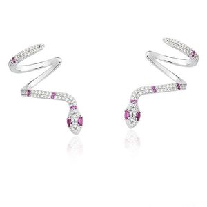 Brinco Ear Cuff De Serpente Com Zirconia E Cristal Marsala Em Rodio Cobra