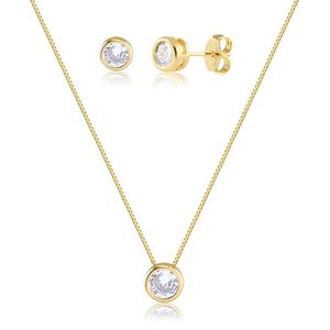 Conjunto Colar E Brinco Ponto De Luz Bolinha Banhado Ouro 18k