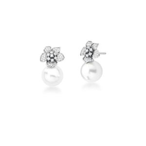 Brinco De Noiva Pérola Shell Flor Cravejado De Zirconias Rodio