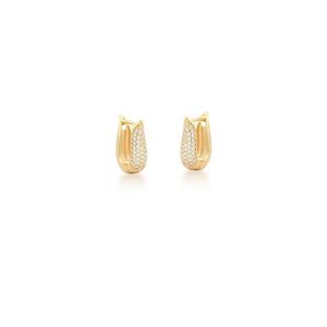 Brinco De Argola Mila Com Cinco Fileiras De Zirconias Banhada Em Ouro 18k
