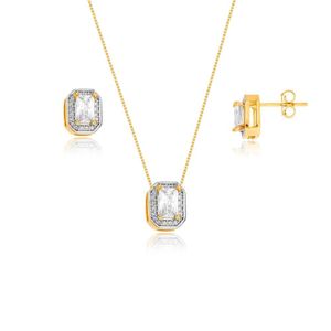 Conjunto Colar E Brinco Lisa Zirconias Luxo