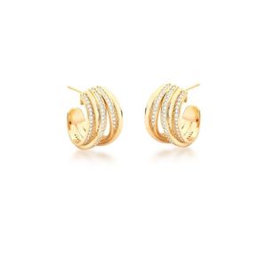 Brinco De Argolas Sete Voltas Com Zirconias Banhado Em Ouro