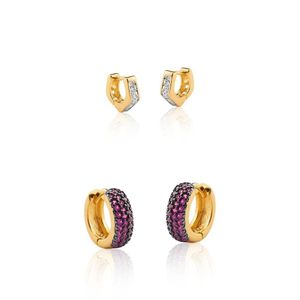 Conjunto Brinco Argolas Zirconias Semijoia