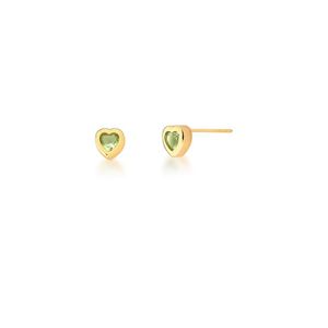 Brinco De Coração Com Zirconia Verde 8mm Banhado Em Ouro 18k