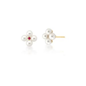 Brinco De Pérolas Flor Com Zircônia Rosa Banhado Em Ouro 18k