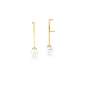 Brinco De Perola Shell Ear Hook Banhado Em Ouro 18k