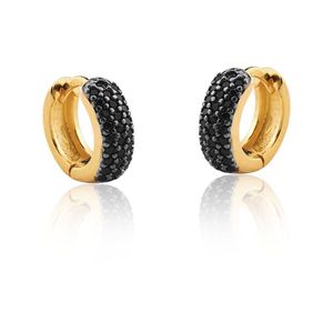 Brinco De Argolas Com Zirconias Negras Banhado Em Ouro 18k Preto Negro Onix