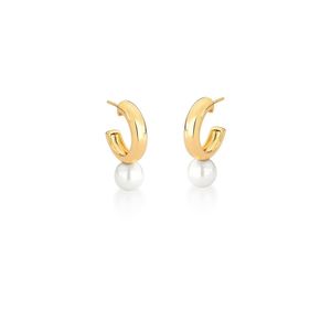 Brinco De Argola Com Pérola Cristine Banhado Ouro 18k