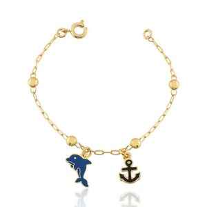 Pulseira Infantil Com Pingente Golfinho âncora Banhado Ouro