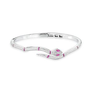 Pulseira De Serpente Com Zirconias E Cristais Marsala Banhado Em Ródio Cobra