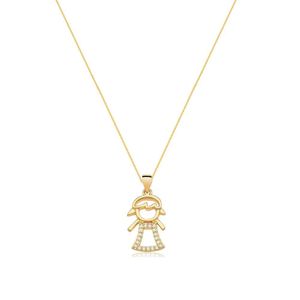 Colar Com Pingente De Filha Menina Com Zirconias Banhado Em Ouro 18k Cordão Mãe