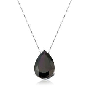 Colar Pingente De Gota Petra Em Cristal Cor Roxa Em Ródio Branco - 3cm Cordão