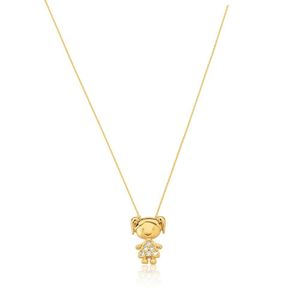 Colar Com Pingente De Filha Menina Com Zirconias Banhado Em Ouro 18k Cordão Mãe Filhas