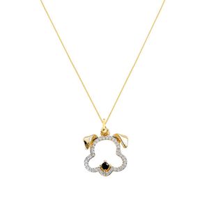 Colar Pingente Cachorro Zirconias E Cristal Banhado Ouro Semijoia