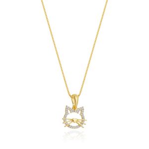 Colar Com Pingente De Gato Com Zirconias Banhado Em Ouro 18k Gatinho Pet