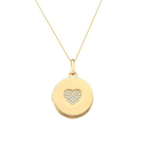 Colar Relicário Coração Banhado Em Ouro 18k Com Zirconias - 2 Fotos - Corrente 45cm + 5cm