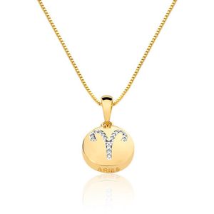 Colar De Signo Aries Com Zirconias Banhado Em Ouro 18k Cordão