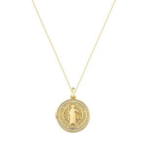 Colar Relicário São Bento Banhado Em Ouro 18k 2,3cm De Diâmetro - Corrente 45cm + 5cm