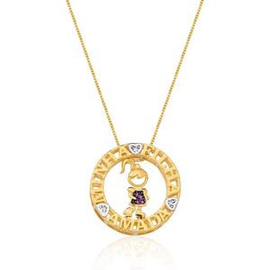 Colar Mandala Minha Filha Amada Menina Banhado Ouro 18k Com Zirconias Rubi