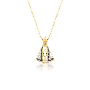 Colar Nossa Senhora Aparecida Manto Branco Com Zirconias Banhado Em Ouro 18k