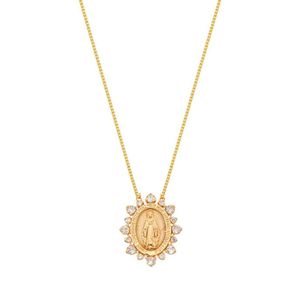 Colar Nossa Senhora Das Graças Com Zirconias Banhado Em Ouro Cordão