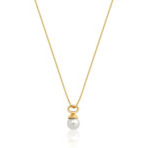 Colar Com Pingente De Pérola Naomi Banhado Em Ouro 18k