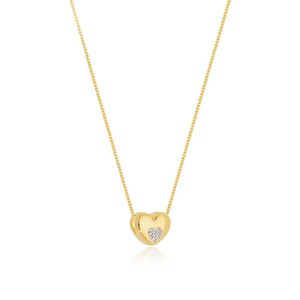 Colar Com Pingente De Coração Com Zirconias Banhado Em Ouro 18k