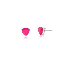 Brinco Com Cristal Triangular Fusion Rosa Banhado Em Ródio