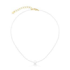 Choker Com Pérola Em Fio De Nylon Banhado Ouro Semijoia