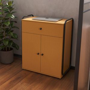 Armário Baixo Auxiliar Office Estilo Industrial 2 Portas Criare Canela