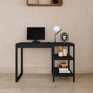 Mesa Office Slim Com Prateleiras Práticas Em Aço E Mdf Preto