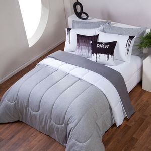 Kit Edredom Linho Colorido Casal Queen 7 Peças Cinza