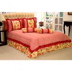 Kit Colcha Edredon Florença Casal Queen 05 Peças Rosa