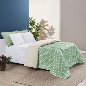 Coberdrom Estampado Sherpa E Flannel Petit Poá Solteiro 01 Peça Manta Alta 150g - Salvia