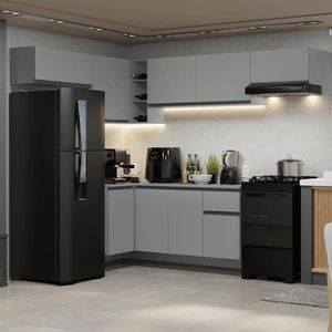 Armário De Cozinha Completa De Canto Suspenso 405cm Nice Madesa 01 Cinza