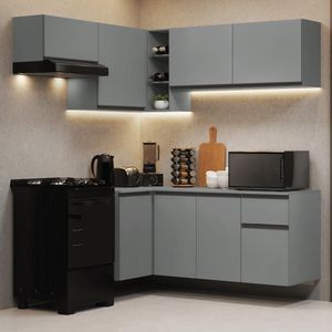 Armário De Cozinha Completa De Canto Suspenso 325cm Nice Madesa 05 Cinza