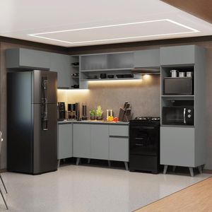 Armário De Cozinha Completa De Canto 465cm Nice Madesa 08 Cinza