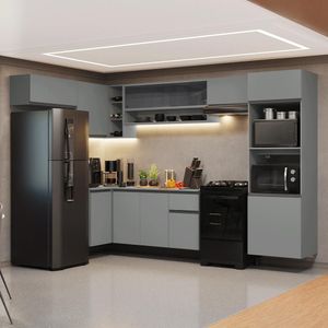 Armário De Cozinha Completa De Canto Suspenso 465cm Nice Madesa 07 Cinza