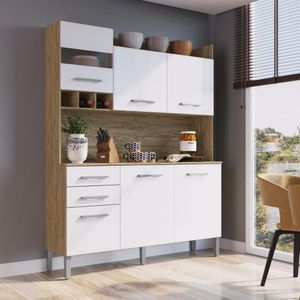 Cozinha Compacta Decibal AC6200 6 Portas 2 Gavetas Com Armário e Balcão Wood Branco