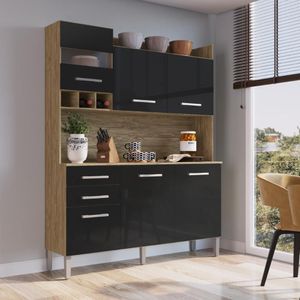 Cozinha Compacta Decibal Ac6200 6 Portas 2 Gavetas com Armário e Balcão Wood Preto
