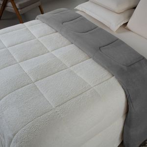 Coberdrom Cobertor Dupla Face 1 Peça Casal Manta Soft E Sherpa De Carneiro - Cinza