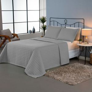 Kit Cobre Leito Matelado Copacabana 3 Peças King 100% Poliéster Percal 300 Fios - Cinza