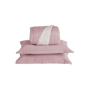 Kit Cobre Leito Matelado Dupla Face Sherpa De Carneiro 3 Peças Casal 80% Algodão 20% Poliéster Percal 180 Fios - Rosê