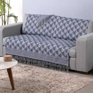 Xale Para Sofá Com Franja Luxor 1 Peça 2,10m X 1,35m 60% Algodão / 40% Poliéster Tecido Jacquard - Azul Palmeira