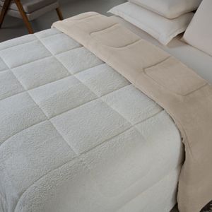 Coberdrom Cobertor Dupla Face 1 Peça King Manta Soft E Sherpa De Carneiro - Areia