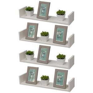 Kit 4 Prateleiras Nichos Em U 70x20 Mdf Branco Com Suporte Flutuante Invisível