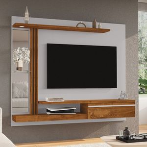 Painel Para Tv Até 55 Polegadas Led Prateleira De Vidro Denver Off-white/naturalle
