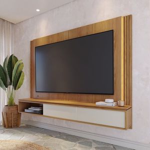 Painel Home Suspenso Para Tv Até 75 Polegadas Com Led 2 Portas Loa Freijó /off White