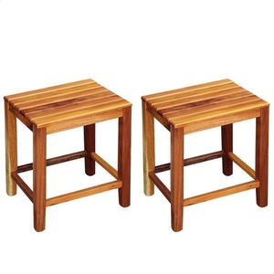 Kit 2 Banquetas Baixa Ripada Em Madeira Maciça Natural